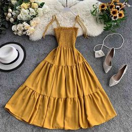 Women Summer A-line Dress Lady Sleeveless Holiday Thin Chest Solid Color Vestidos H455 210527