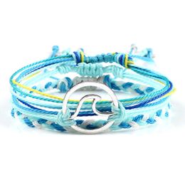 Adjustable 3pcs/set Blue Bracelet Bohemian Waves Life Tree OM Yoga String Braceelets Charm Woven Bangles Friendship Gift Jewelry G1026