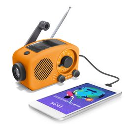 Retro Solar Lamp Weather Radio emergency Power Bank Hand crank USB Rechargeable portable FM AM WB Flashlight for Outdoor Camping