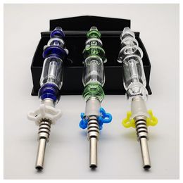 Mini Nector Collector NC Kits Hookahs 10mm 14mm Clear Blue Green Smoking Hand Pipe Straw Thick Oil Burner Pipes With Black Box NC10