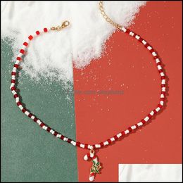 Pendant Necklaces & Pendants Jewellery Yamog European Walking Stick Christmas Gift Red Rice Beaded Clavicle Chains Women Ethnic Wind Alloy Fes