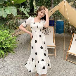 Mozuleva Spot Quality French Hubble-bubble Sleeve Dress Dot Point Korean Dresses Office Ladies 210706