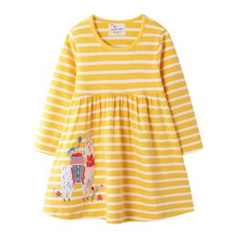 Jumping Meters Princess Stripe Girls Dresses Alpaca Applique For Spring Autumn Baby Clothing Long Sleeve Kids 210529