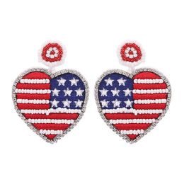 New Handmade Beads Tassel Drop Earrings for Women Earrings American Flag Pendant Hanging Earrings Trendy Charm Jewellery Gifts Q0709