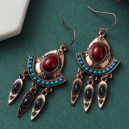 3Pair/Lot Boho Ethnic Antique Rose Golden Silver Color Dangle Drop Earrings for Women Female Fashion Jewelry Accessories Stone Charm