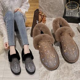 Warm Plush Snow Boots Flat Soft Sole Crystal Bling Ankle Boots For Women Shoes Woman Slip On Winter Boots Botas Mujer Plus Size