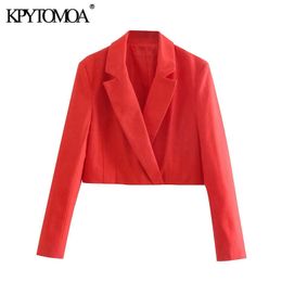 KPYTOMOA Women Fashion With Hidden Buttons Linen Cropped Blazer Coat Vintage Long Sleeve Female Outerwear Chic Veste 210930