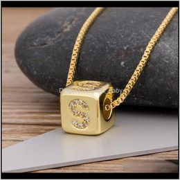 & Pendants Drop Delivery 2021 A-Z Initials Micro Pave Copper Cz Cube Letter Pendant Necklaces For Women Men Charm Chain Family Name Jewellery G