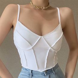 Women Summer Sexy Elasticity Camis Tank Tops Solid White Slim Sweet Female Fashion Street Off shoulder Top Clothing 210513