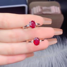 Cluster Rings 100% Natural Ruby Stone 6*8mm With925 Sterling Silver Wedding For Women