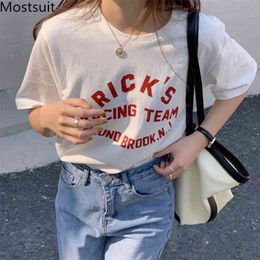 Summer Letters Printed Tshirt Tees Women Short Sleeve O-neck Casual Korean Loose Basic Tops T-shirt Femme 210513