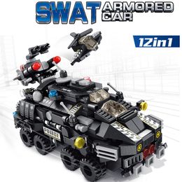 12 in 1 Military SWAT Armoured Car Armoured Vehicle Truck Model Kits Building Blocks Bricks Toy