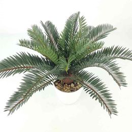 45cm Tropical Palm Tree Artificial Plants Fake Cycad Tree Plastic Palm Leaves Green Coconut Plant For Home Garden Wedding Decor 210624