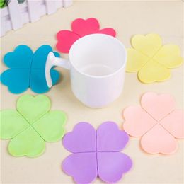 Four Leaf Clover Cup Mat Coaster Silicone Heat Insulation Candy Colour Flower Shape Tea Coffee Table Decor Durable