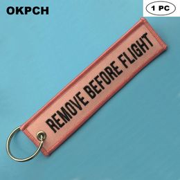Key Fobs Chains Jewelry Red Embroidery Remove Before Flight Keyring Gift for Friends PK0092