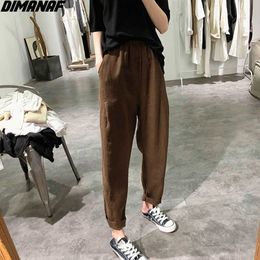 DIMANAF 2021 Summer Oversize Women Linen Pant Home Wear Elastic Vintage Solid Slacks Harem New Pants Basic Oversize Fashion 4XL Q0801