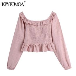 Women Sweet Fashion Embroidery Hollow Out Cropped Blouses Long Sleeve Ruffled Female Shirts Chic Tops 210420