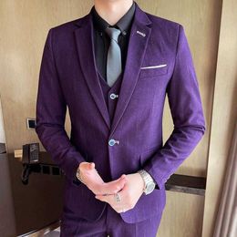 2021 Men's Striped Business Casual Suit Youth Business Working Suit Three Pieces X0909