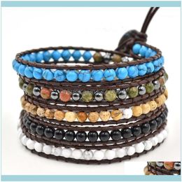 Beaded Bracelets Jewelrybeaded Strands Fashion Chakra Bracelet Bohemian Style Wind Handmade Multicolor Natural Stone Beaded Leather Charm