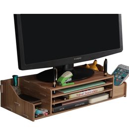 DIY Wooden Computer Monitor Stand Holder 3 Layers Riser Desktop Storage Finishing Rack Base - Black