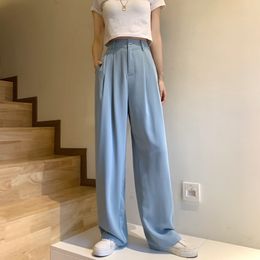 High Waist Straight Wide Leg Pants Women Autumn Summer OL Bottoms Solid Loose Casual Full Length Suit 210421