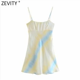 Women Fashion Colourful Tie Dyed Printing Soft Satin Sling Mini Dress Chic Female Side Zipper Casual Vestidos DS8290 210420
