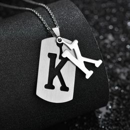 Stainless steel 26 English alphabet pendants necklace men Jewellery personality hollow letter pendant cross chain friendship gifts