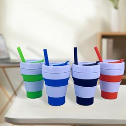 Silicone Coffee bottle Folding Water Pocket Cup Foldable Telescopic Kettle Straw 350ml