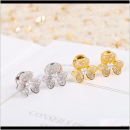 Charm Earrings Jewelry Drop Delivery 2021 S925 Sier Stud Earring With Flowers And All Diamond In 18K Gold Plated Engagement Gift Web 143 Xthk