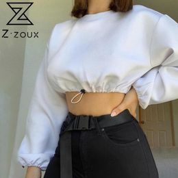 Women Hoodies Drawstring Sexy Short Sweatshirt Coat Green White Casual Fashion Tops 210524