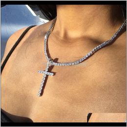 & Pendants Drop Delivery 2021 Iced Out Cross Pendant Necklace Gold Sier Tennis Chain Mens Womens Hip Hop Necklaces Jewelry 0Lea5