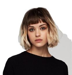 2021 New wig female short hair European and American temperament gradual color high-temprature material filamentous head cover
