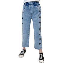 Girls Jeans Heart Pattern Girl's Spring Autumn Children's Casual Style Clothes 6 8 10 12 14 210527