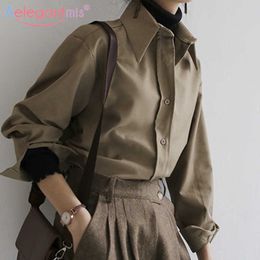 Aeleagntmis Office Lady Blouse Women Vintage Korean Soft Loose Shirts Elegant Casual Solid Blouses Chic Tops OL Spring 210607