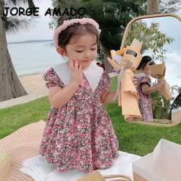 Summer Teenager Girls Dress Floral Peter Pan Collar Princess Dresses Cute Style Fashion Clothes E1019 210610