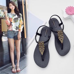 Sandals For Women With Shaper Flats And Bohemian Folk Style Flat Toe Flip-flop Beach Shoes Slippers