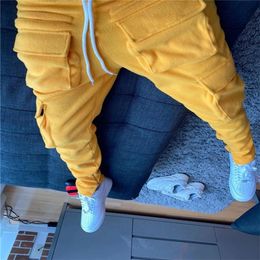 High Street Multi-pocket cargo sweatpants for men for Men and Women - Solid Color Drawstring Joggers with Oversized Baggy Track Design