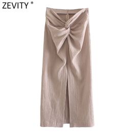 Women Fashion Solid Knotted Design Split Sarong A Line Skirt Faldas Mujer Female Back Zipper Summer Midi Vestidos QUN770 210416