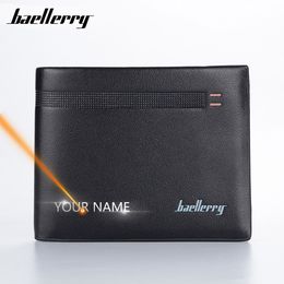 Men Short Name Engraving Top Quality Card Holder Business Solid Thin Carteria Wallets