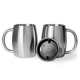 14oz Stainless Steel Coffee Mug Coffee Beer Mugs with Lids and Handle Double Walled Insulated Coffee Glasses Shatterpoof Thermal Mugs