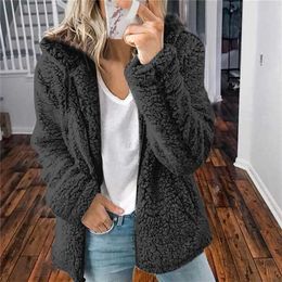 Elegant Solid Faux Fur Coat Women Autumn Winter Warm Soft Zipper Fur Jacket Female Plush Overcoat Casual Outerwear Plus Size 211112