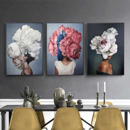 Decorative Painting Flowers Feathers Woman Abstract Canvas Painting Wall Art Print Poster Picture Living Room Home Decoration 210705
