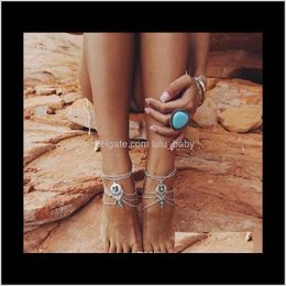 Drop Delivery 2021 Europe And The United States Jewelry Hollow Turquoise Water Droplets Anklets 0Oqm2
