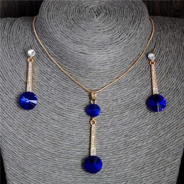 Jewelry Sets Luxury designer Bracelet Gold Color Pendants Necklace Stud Earrings Blue Natural Stone Cubic Zirconia Crystal Romantic Bridal