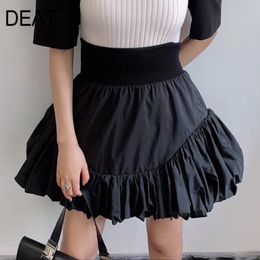 High Elastic Waist Half-body Ruched Black Ball Gown Above Knee Skirt Women Fashion Tide Spring Summer GX672 210421