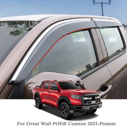 4PCS Car Styling Awnings Shelters Window Visors Rain Eyebrow For Great Wall POER Connon 2021- Present Internal Auto Accessories