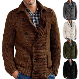 Men Solid Color Knitted Sweater Buttons Cardigan Warm Jacket Coat New Casual Sweater Jacket Long Sleeve Turn Down Collar Sweater Y0907