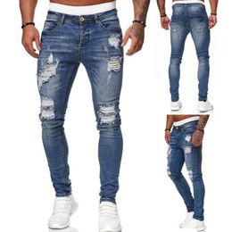 Men's Jeans Men Streetwear Fashion Black Ripped For Skinny Slim Fit Blue Hip Hop Denim Trousers Casual Pantalon Hommes