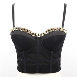 2021 Chain Sexy See Through Female Crop Top With Built In Bra Summer Nightclub Women Harajuku Backless Camis Push Up Bralette X0726
