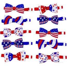 Independence Day Pet Tie Dog Tie Collar Bow Flower Accessories Decoration Supplies Pure Color Cat Bowknot Necktie T500724